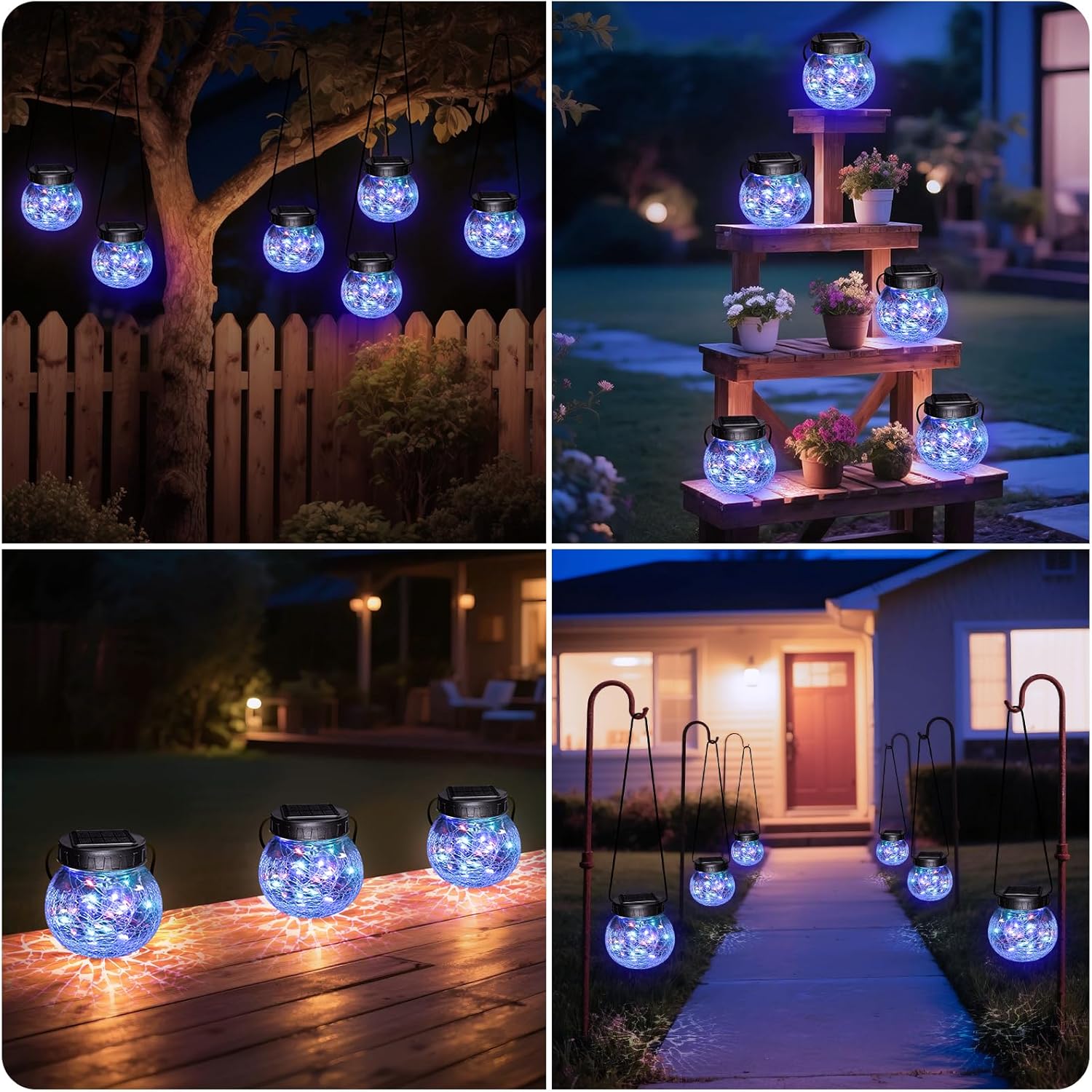 Lanterna Solar Suspensa — Elegância em Vidro Craquelado