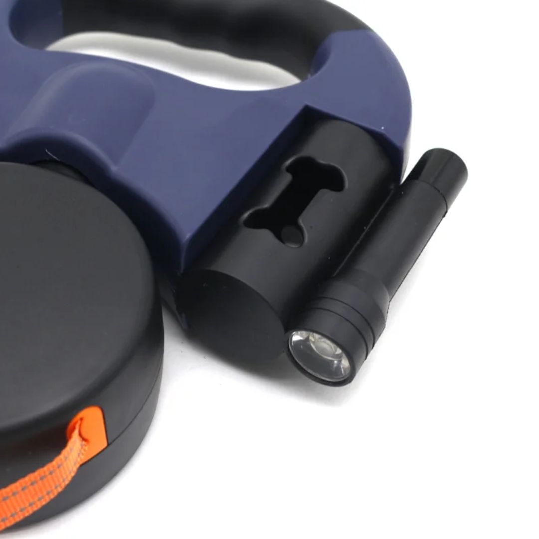 Αναδιπλούμενος λουρί για σκύλους – Με LED φακό και διανομέα σακουλών