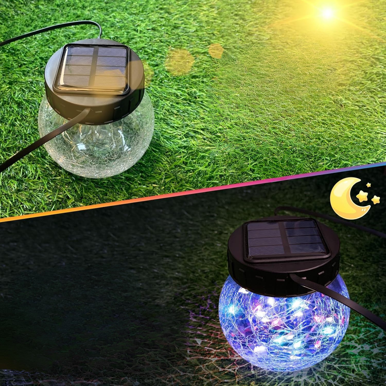 Lanterna Solar Suspensa — Elegância em Vidro Craquelado