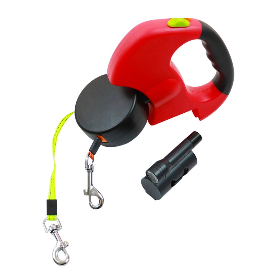 Αναδιπλούμενος λουρί για σκύλους – Με LED φακό και διανομέα σακουλών