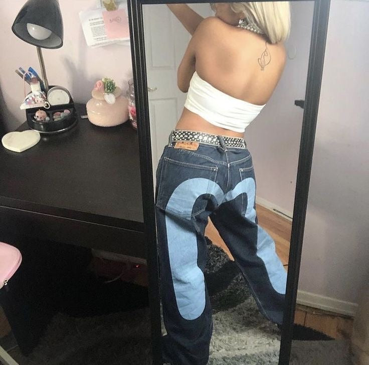 Nina | Mode Bukser – Lige Skæring Og Kontrast Hjerte Mønster