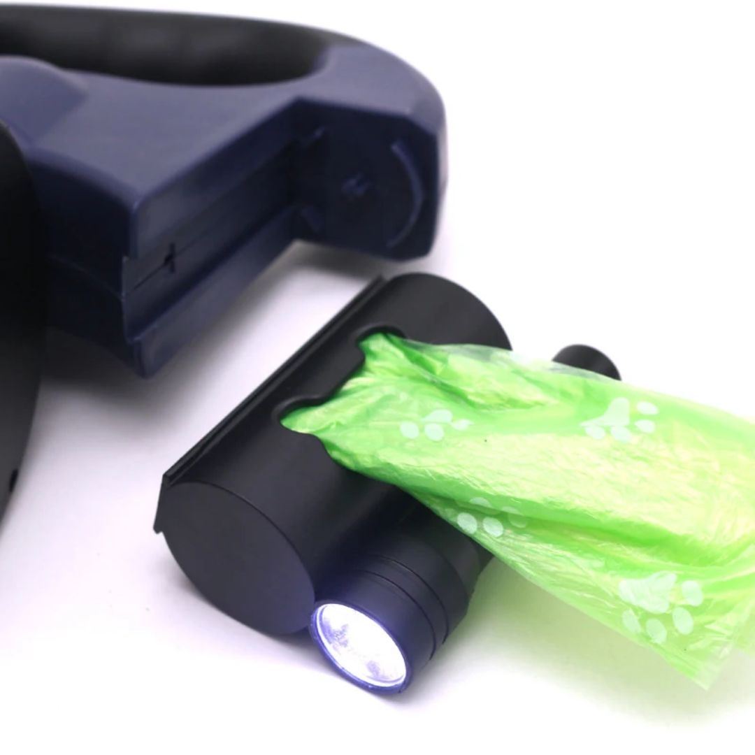 Αναδιπλούμενος λουρί για σκύλους – Με LED φακό και διανομέα σακουλών