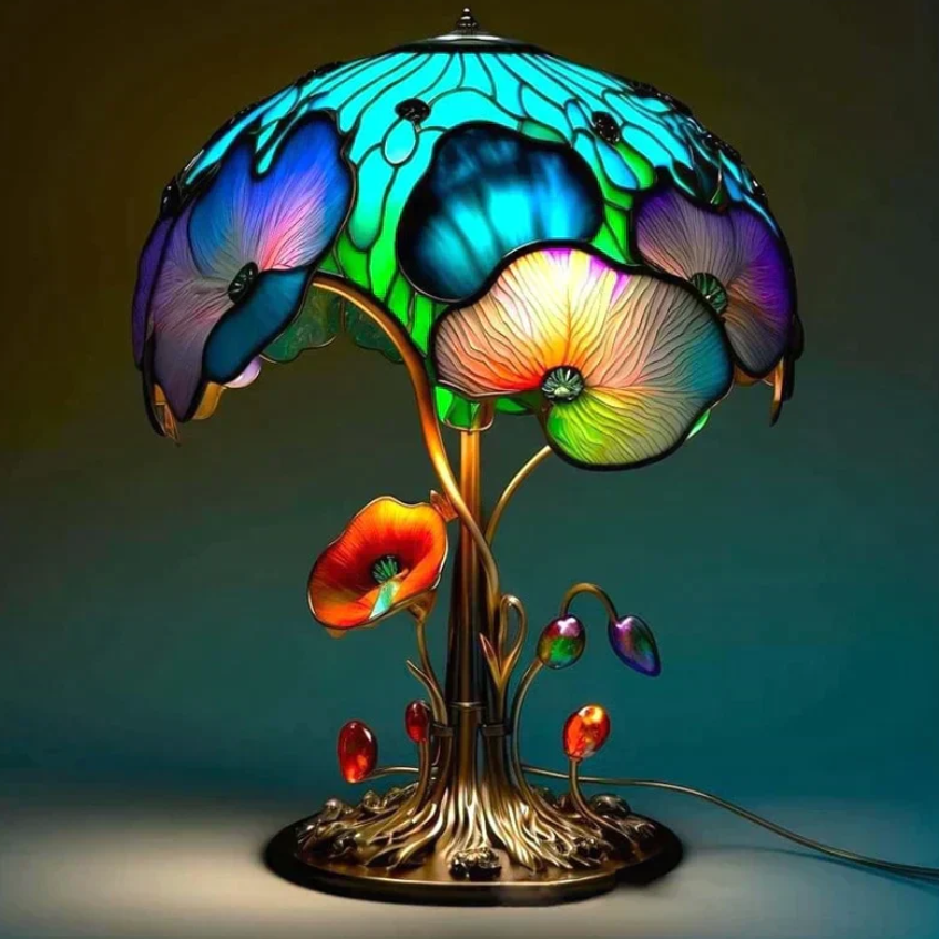 Uklidňující vitrážová lampa – jemné světlo a teplá atmosféra 