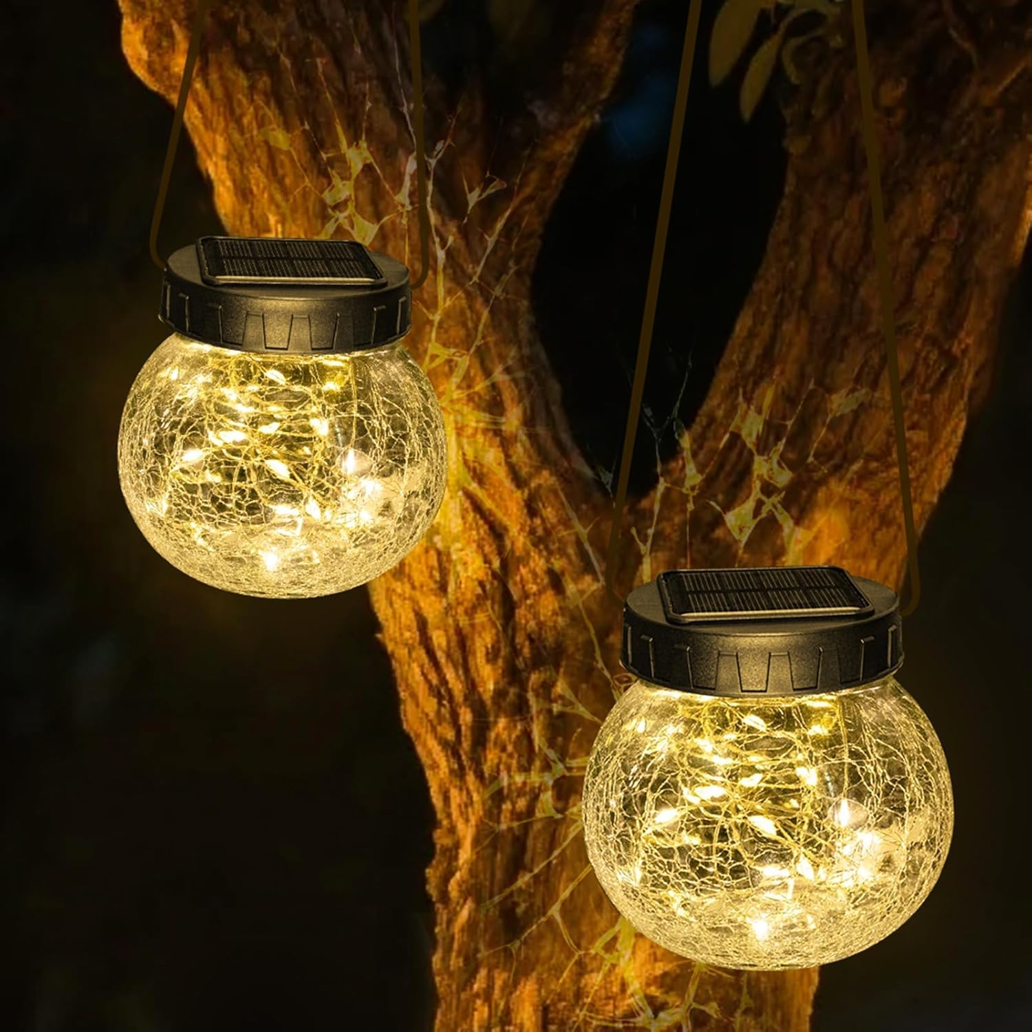 Lanterna Solar Suspensa — Elegância em Vidro Craquelado 