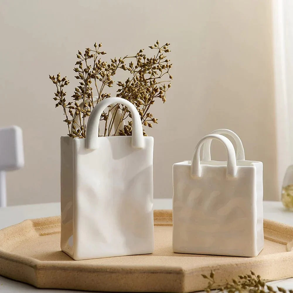 Vaso Decorativo Bolsa de Mano – Toque Chic y Original 