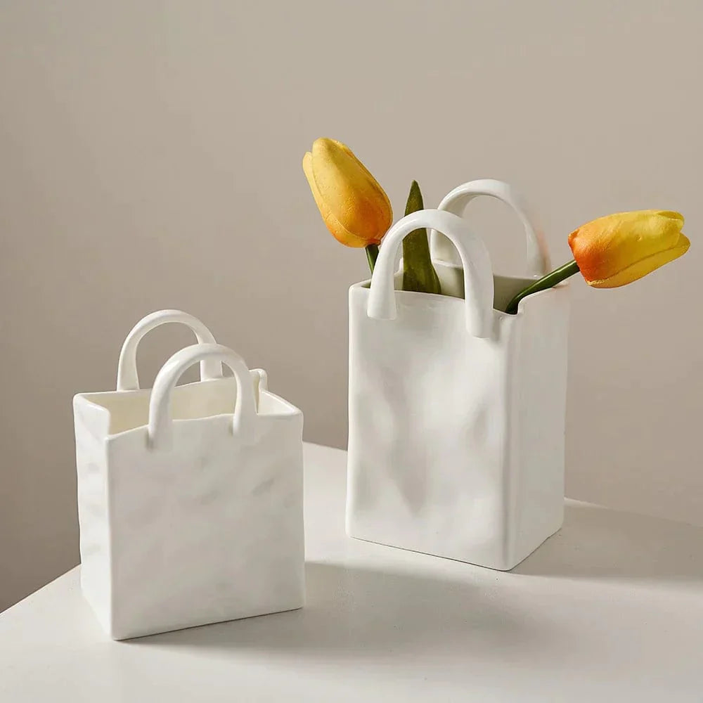 Vaso Decorativo Bolsa de Mano – Toque Chic y Original 