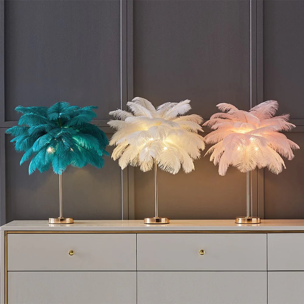 Lampe De Table Aux Plumes Dorées Art Déco – Décoration Luxueuse Et Originale