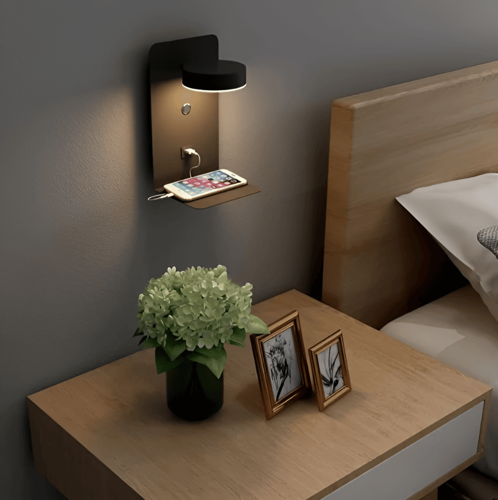 Led wandlamp met plank en USB-poort - Modern design & 2-in-1 functie